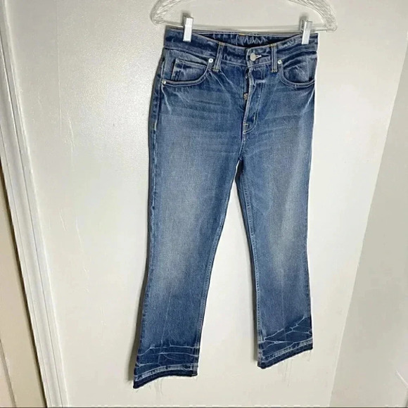 NWT Helmut Lang Tacked Crop Flare Jeans Light Blue Size 28 Denim Boot Cut - Picture 3 of 7